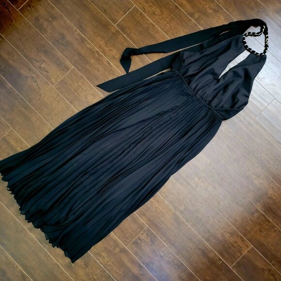 NEW Milly Kora Dress Maxi Womens 12 Pleated Halter Backless Black Retail $595 - Picture 4 of 11